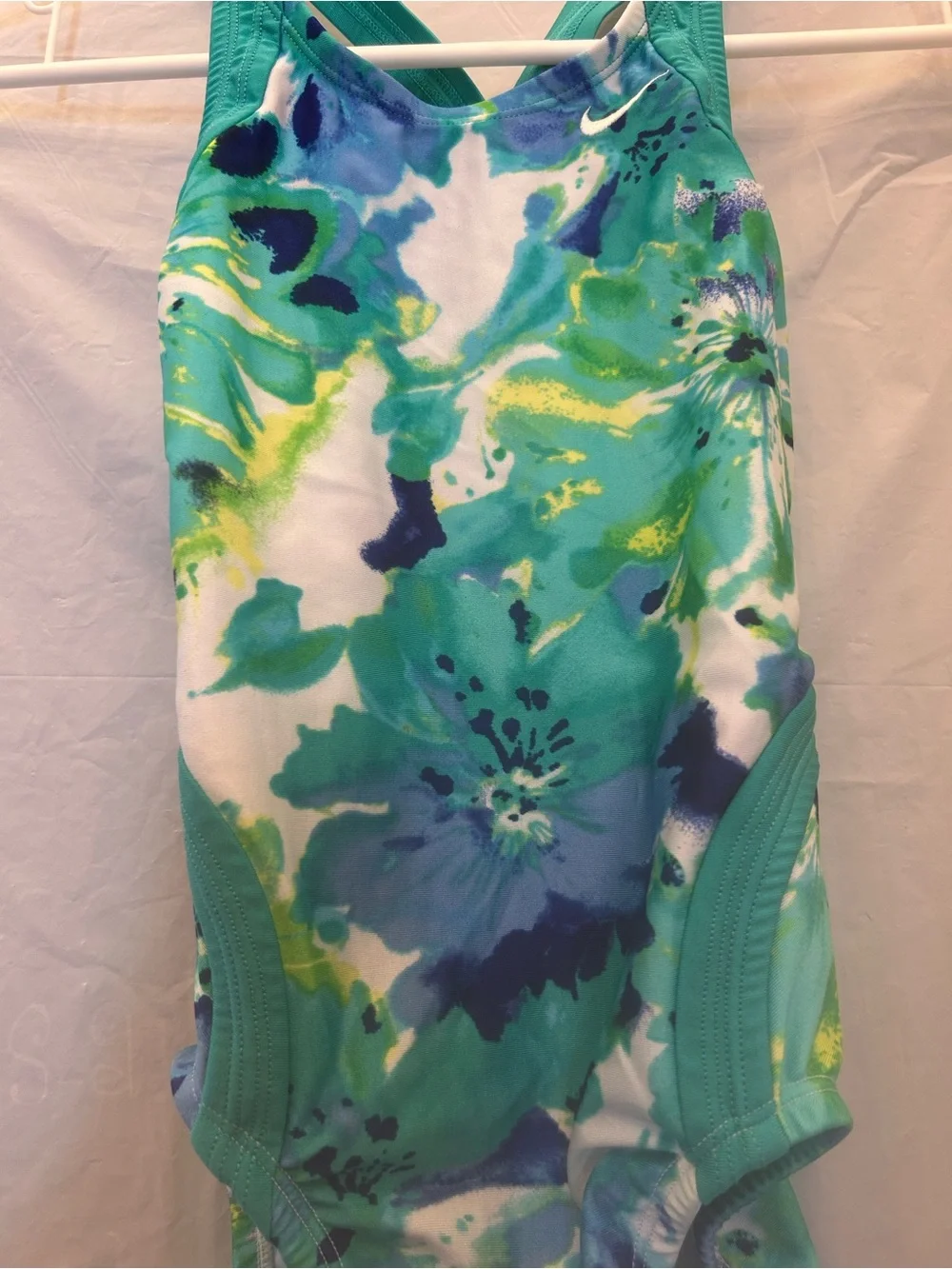 Nike Girls' Competitive Teal & Blue Floral One-Piece Swimsuit Sz 10/26 NWWT